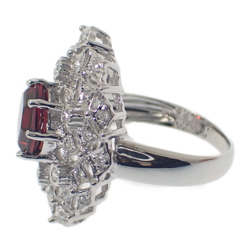 デザイン ジュエリー 9号 リング K18ホワイトゴールド ガーネット ダイヤモンド レディース【中古】【Aランク】