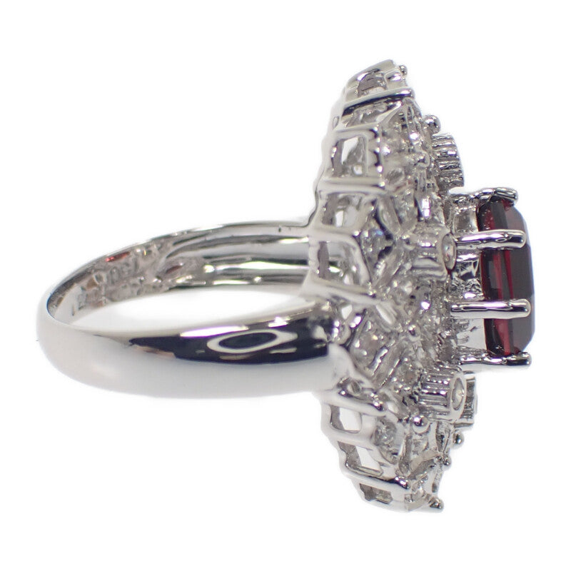 デザイン ジュエリー 9号 リング K18ホワイトゴールド ガーネット ダイヤモンド レディース【中古】【Aランク】