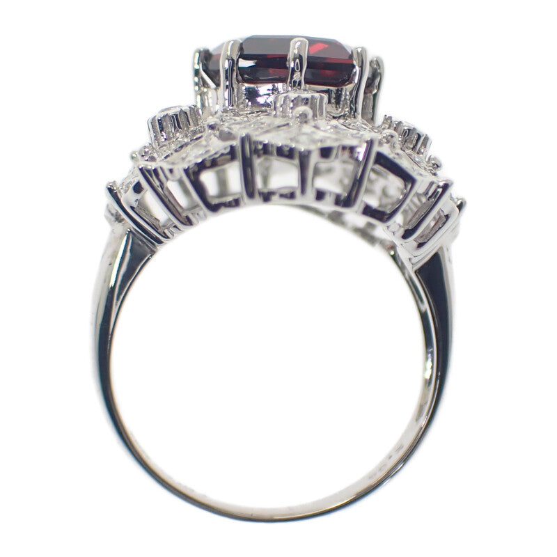 デザイン ジュエリー 9号 リング K18ホワイトゴールド ガーネット ダイヤモンド レディース【中古】【Aランク】