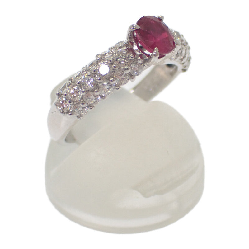 デザイン ジュエリー オーバルカット 9号 リング Pt900プラチナ ルビー ダイヤモンド レディース【中古】【Aランク】
