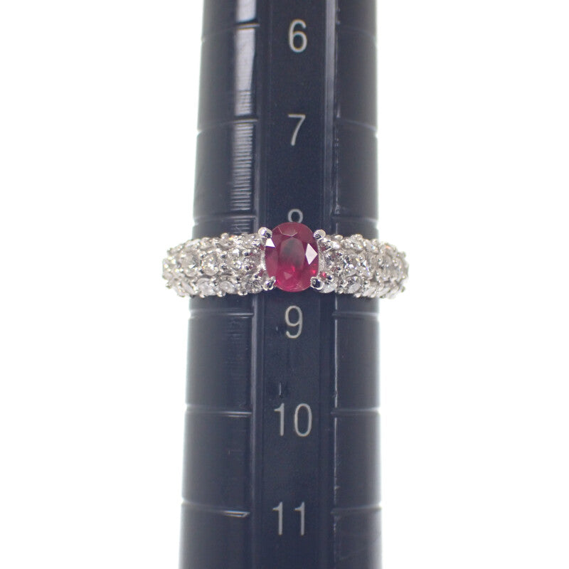 デザイン ジュエリー オーバルカット 9号 リング Pt900プラチナ ルビー ダイヤモンド レディース【中古】【Aランク】