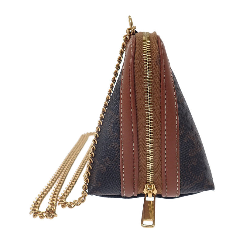 セリーヌ CELINE チェーン付きクラッチ キュイルトリオンフ 小さめ 10E382EGK.14ML ショルダーバッグ PVC ブラウン ゴールド金具 レディース【中古】【Aランク】