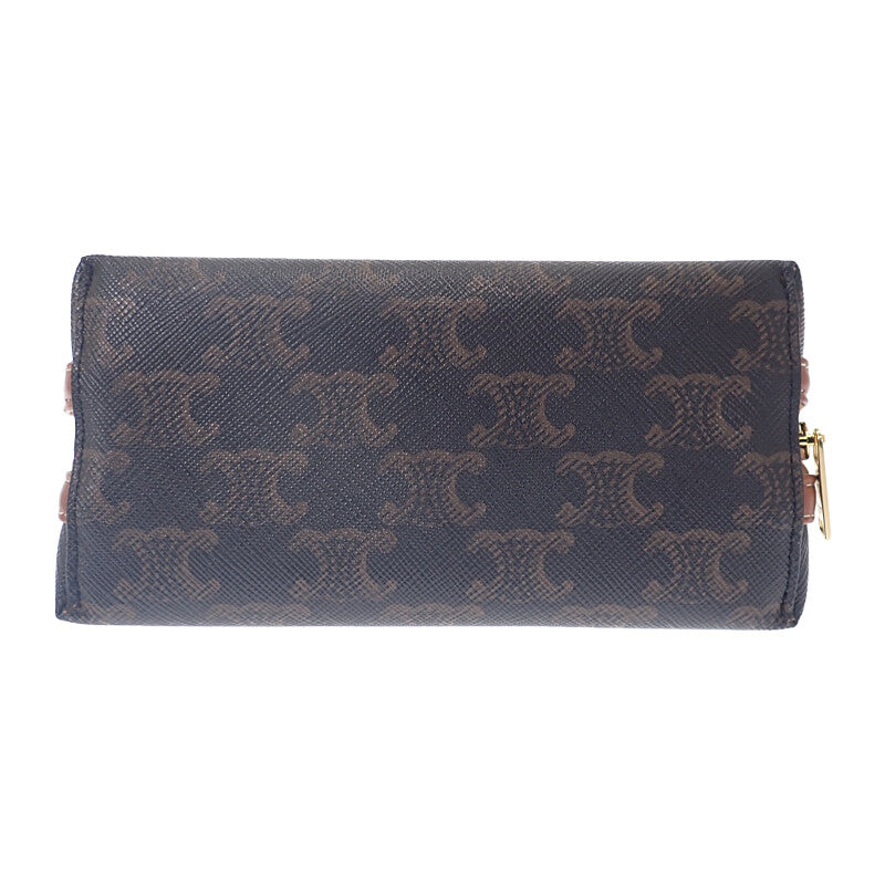 セリーヌ CELINE チェーン付きクラッチ キュイルトリオンフ 小さめ 10E382EGK.14ML ショルダーバッグ PVC ブラウン ゴールド金具 レディース【中古】【Aランク】