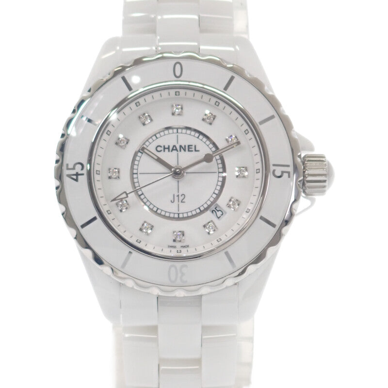 シャネル CHANEL J12 新型バックル H1628 腕時計 ホワイトセラミック 12Pダイヤ クオーツ ホワイト文字盤 レディース【中古】【ABランク】