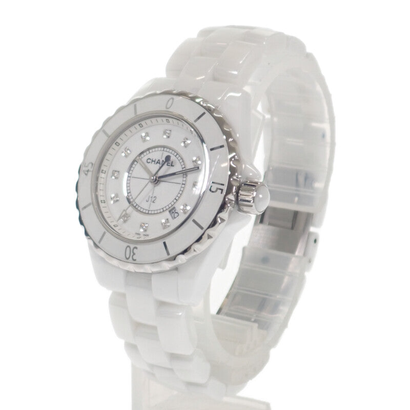 シャネル CHANEL J12 新型バックル H1628 腕時計 ホワイトセラミック 12Pダイヤ クオーツ ホワイト文字盤 レディース【中古】【ABランク】