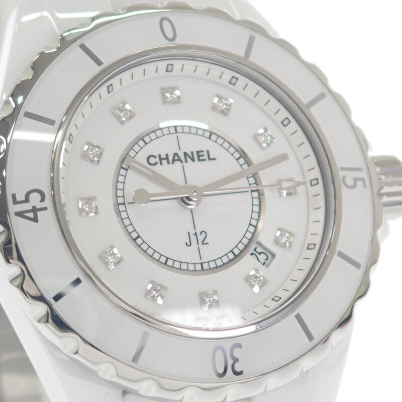 シャネル CHANEL J12 新型バックル H1628 腕時計 ホワイトセラミック 12Pダイヤ クオーツ ホワイト文字盤 レディース【中古】【ABランク】
