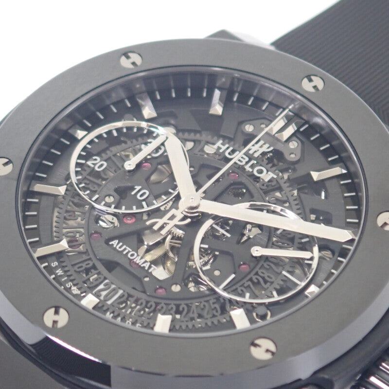 ウブロ HUBLOT クラシック・フュージョン アエロ ブラックマジック 525.CM.0170.RX 腕時計 セラミック ラバー 自動巻き スケルトン文字盤 メンズ【中古】【Aランク】
