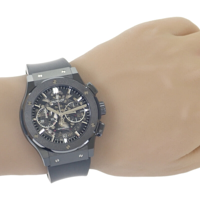 ウブロ HUBLOT クラシック・フュージョン アエロ ブラックマジック 525.CM.0170.RX 腕時計 セラミック ラバー 自動巻き スケルトン文字盤 メンズ【中古】【Aランク】