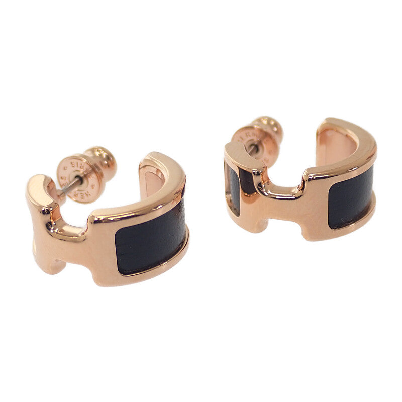 エルメス HERMES オランプPM ピアス ボックスカーフ メタル ブラック ピンクゴールド レディース【中古】【Aランク】