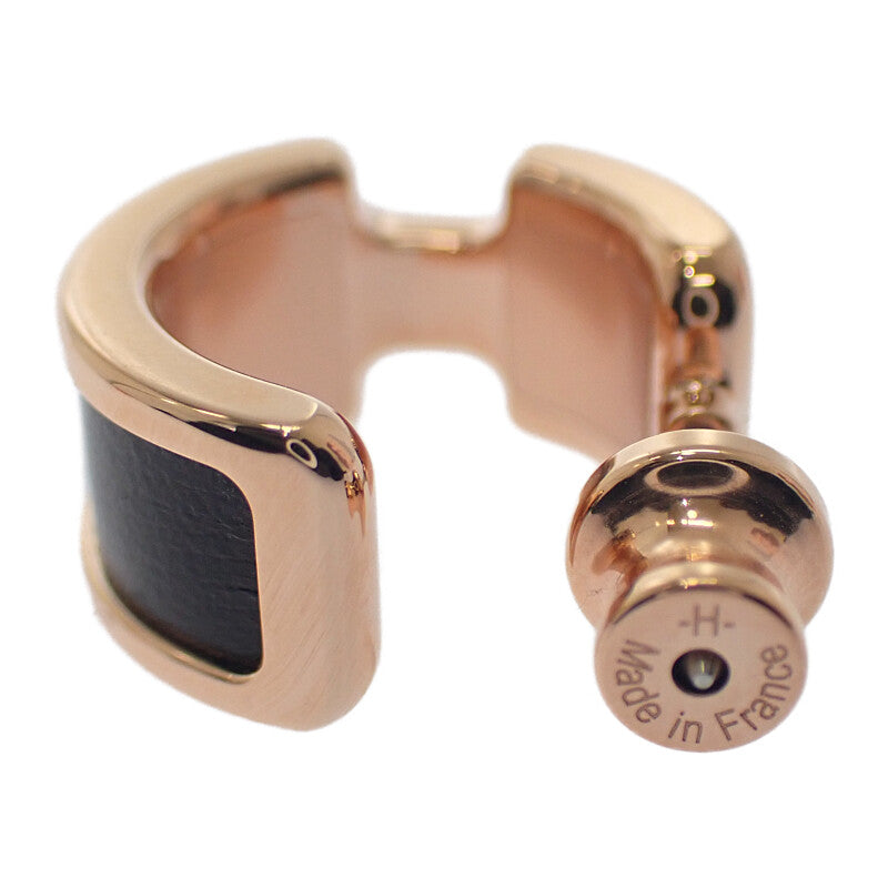 エルメス HERMES オランプPM ピアス ボックスカーフ メタル ブラック ピンクゴールド レディース【中古】【Aランク】