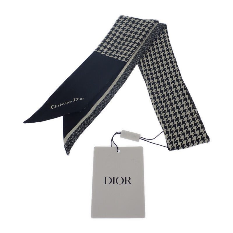 クリスチャンディオール Christian Dior ミッツァ 30モンテーニュ 千鳥格子 美品 15MON106I601 スカーフ シルク ブラック ホワイト レディース【中古】【SAランク】