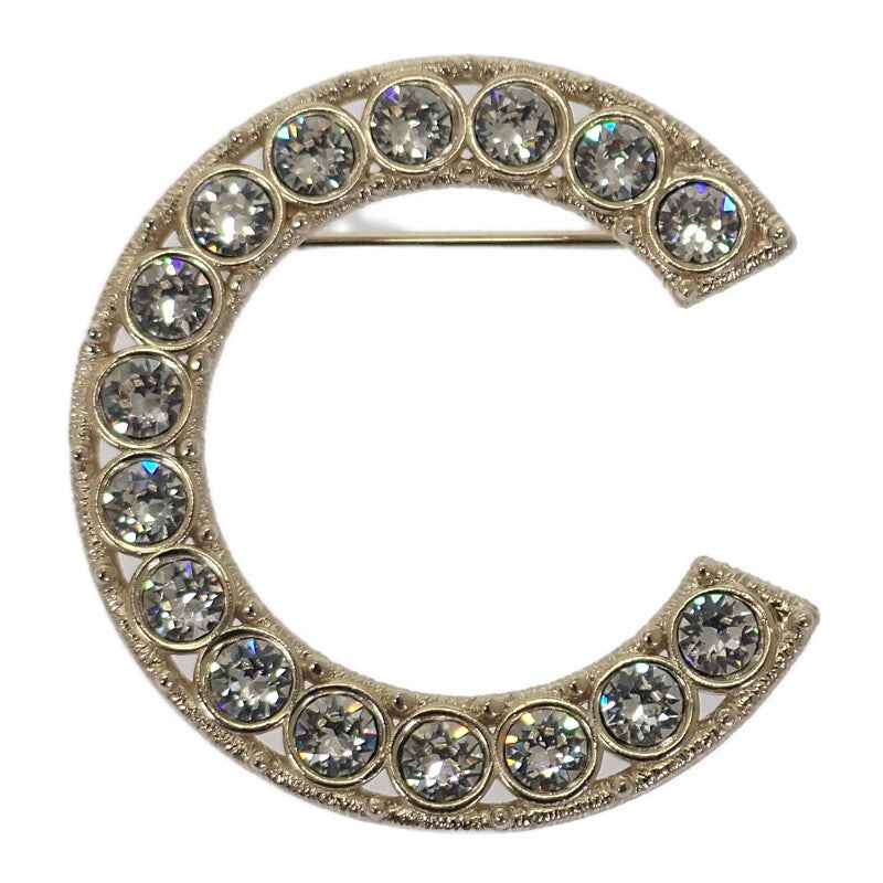 シャネル CHANEL ロゴ クリスタル AB1368 ブローチ メタル ゴールド
