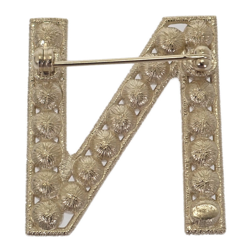 シャネル CHANEL ロゴ クリスタル AB1368 ブローチ メタル ゴールド