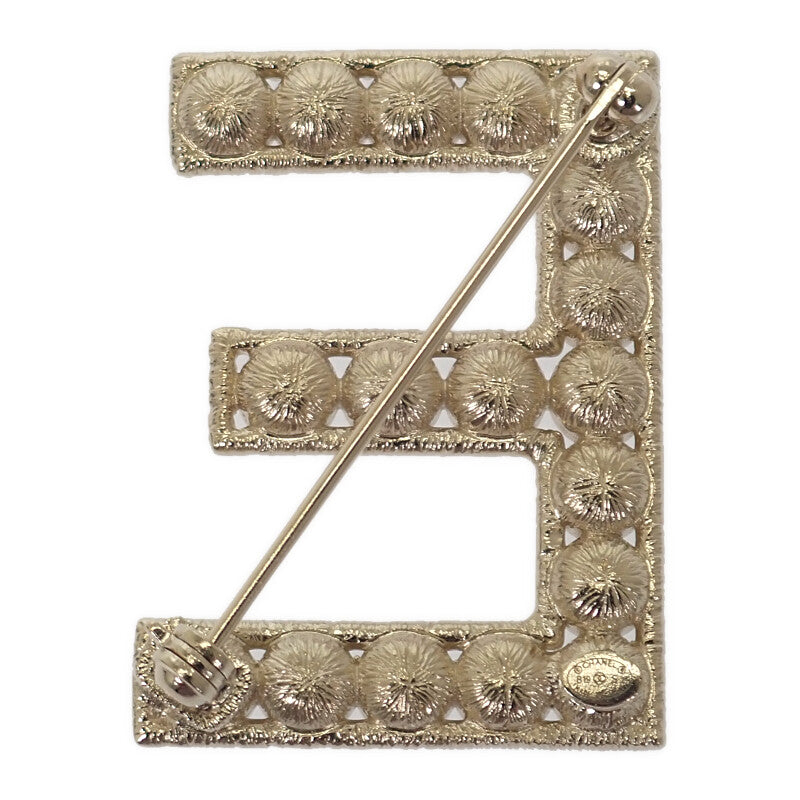 Chanel Logo Crystal AB1368 Brooch Metal Gold Women's [Used] [A Rank]
