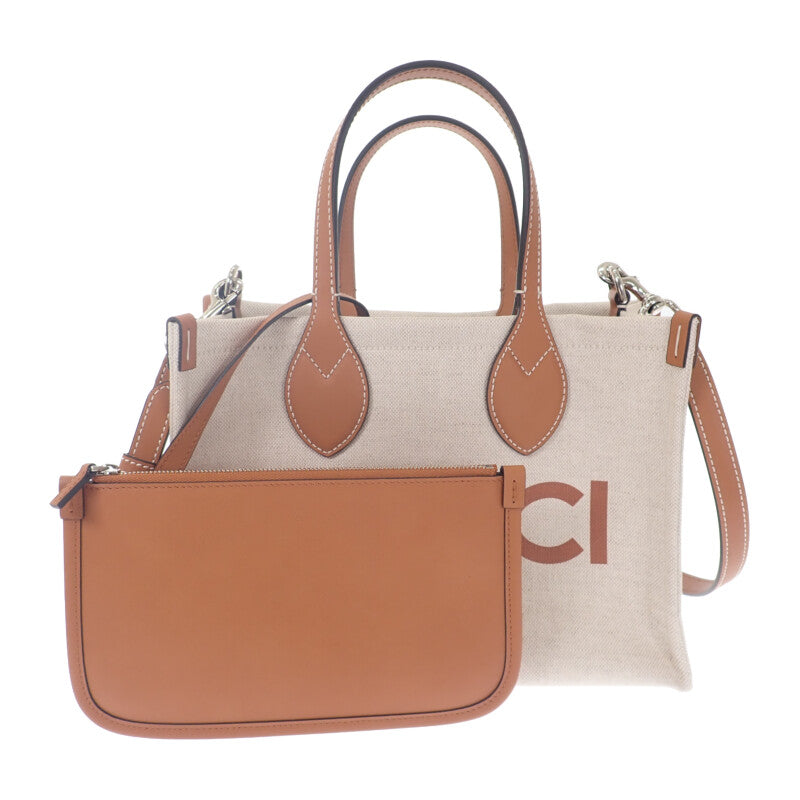 グッチ GUCCI Gucci Lido ミディアム トートバッグ 772144FACUL8451 2WAYバッグ ショルダーバッグ キャンバス レザー ベージュ ブラウン レディース【中古】【Sランク】