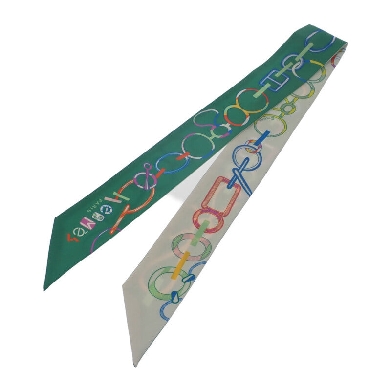 エルメス HERMES Do Re Boucles ツイリー スカーフ シルク グリーン ホワイト マルチカラー レディース【中古】【ABランク】