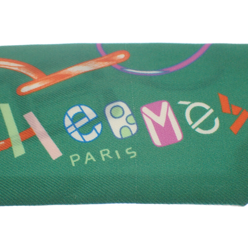 エルメス HERMES Do Re Boucles ツイリー スカーフ シルク グリーン ホワイト マルチカラー レディース【中古】【ABランク】