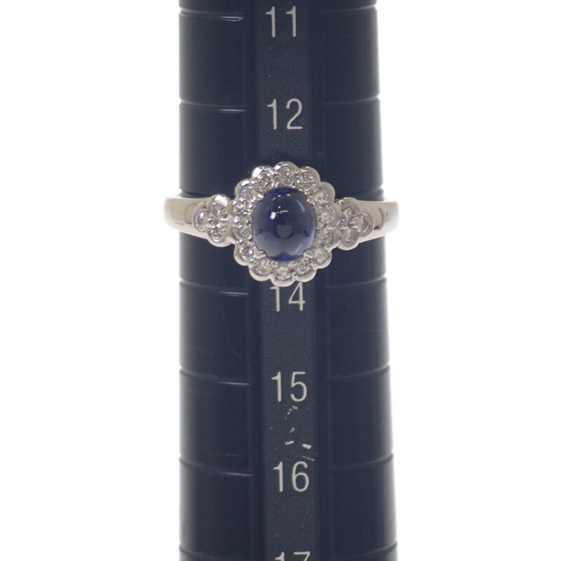 デザインジュエリー カボション 13号 リング Pt900プラチナ ブルー サファイヤ ダイヤモンド レディース【中古】【Aランク】