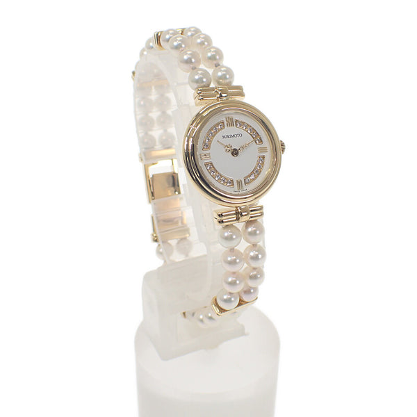 ミキモト MIKIMOTO パールウォッチ パールブレスレット 腕時計 K18イエローゴールド パール クオーツ ホワイト文字盤 レディース【中古】【Aランク】