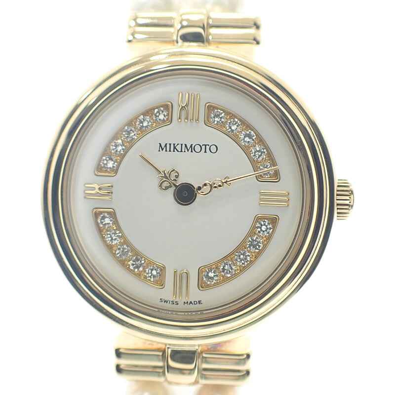 ミキモト MIKIMOTO パールウォッチ パールブレスレット 腕時計 K18イエローゴールド パール クオーツ ホワイト文字盤 レディース【中古】【Aランク】