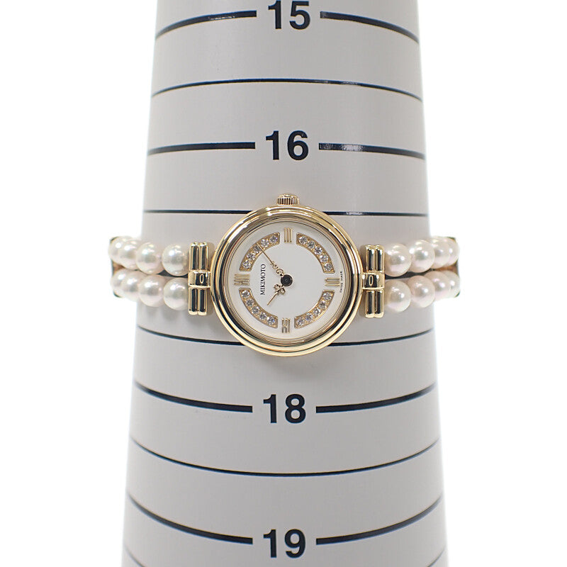 ミキモト MIKIMOTO パールウォッチ パールブレスレット 腕時計 K18イエローゴールド パール クオーツ ホワイト文字盤 レディース【中古】【Aランク】