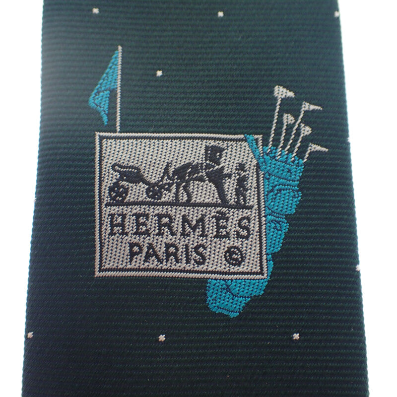 エルメス HERMES シルクツイルタイ スポーティ・ドッツ ゴルフ H339370T04 ネクタイ シルク ヴェールサパン ホワイト グリーン メンズ【中古】【Aランク】