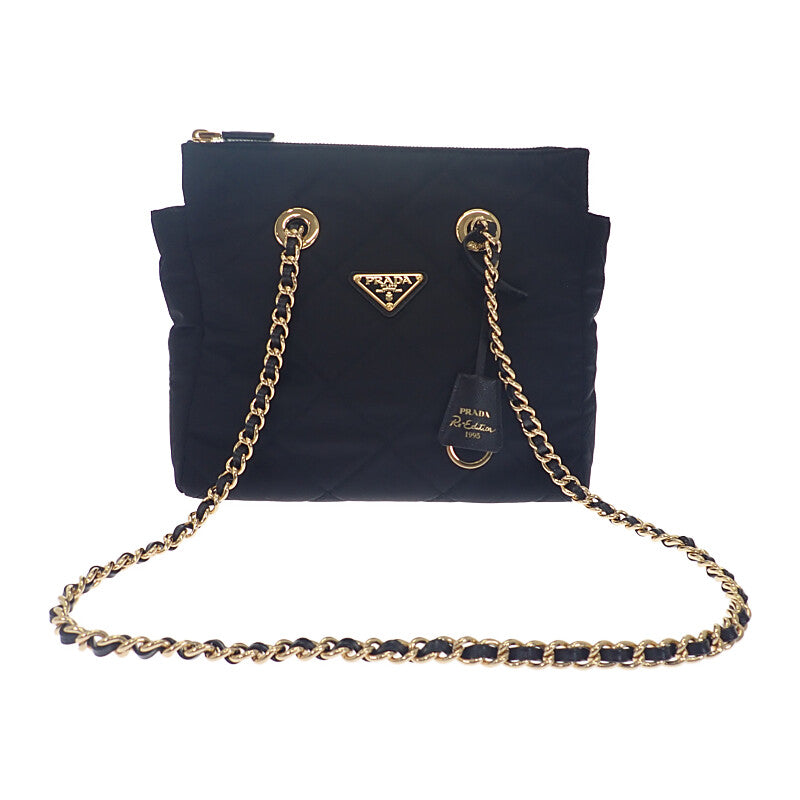 プラダ PRADA Re-Edition 1995 チェーンショルダー 1BG4682A0SF0002 ショルダーバッグ トートバッグ ナイロン ブラック ゴールド金具 レディース【中古】【Aランク】
