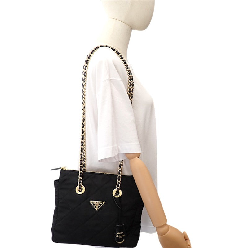 プラダ PRADA Re-Edition 1995 チェーンショルダー 1BG4682A0SF0002 ショルダーバッグ トートバッグ ナイロン ブラック ゴールド金具 レディース【中古】【Aランク】