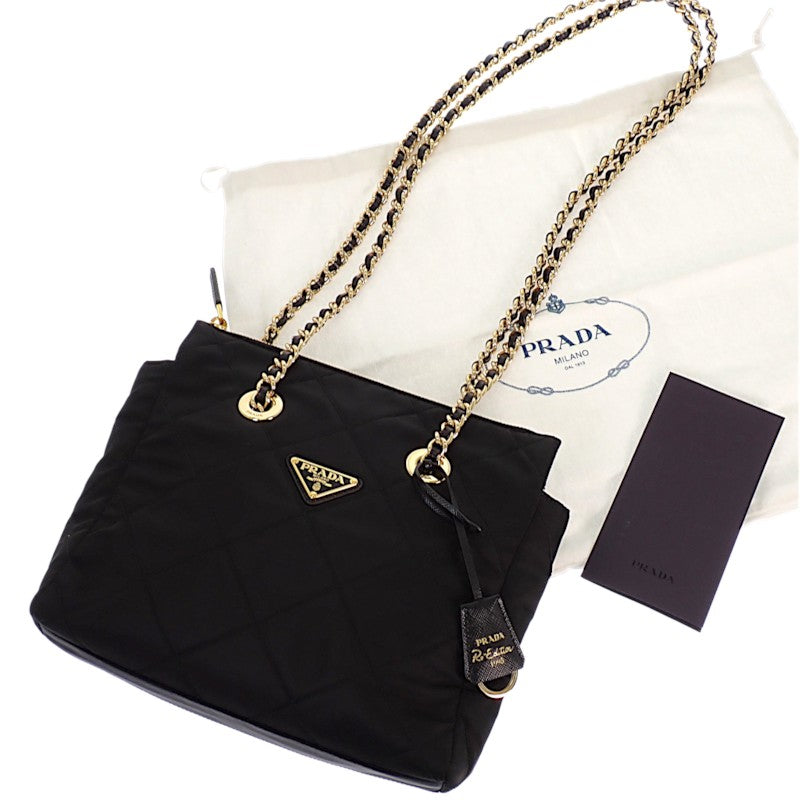プラダ PRADA Re-Edition 1995 チェーンショルダー 1BG4682A0SF0002 ショルダーバッグ トートバッグ ナイロン ブラック ゴールド金具 レディース【中古】【Aランク】