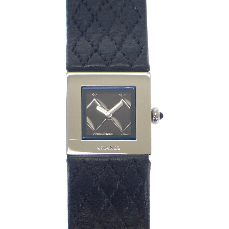 シャネル CHANEL マトラッセ H0116 腕時計 ステンレススチール レザー ブラック シルバー クオーツ ブラック文字盤 シルバー金具 レディース【中古】【ABランク】