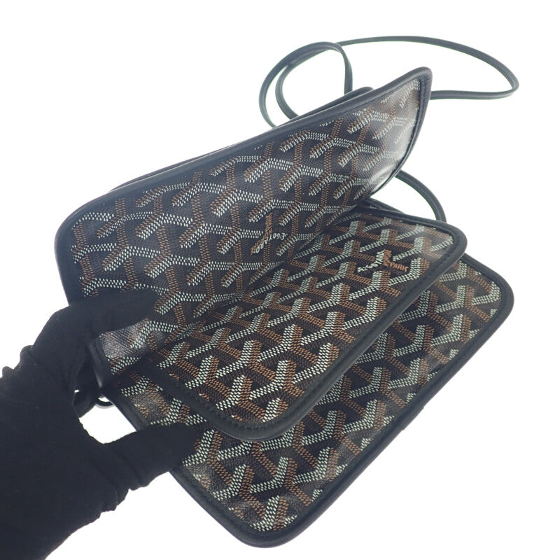ゴヤール GOYARD プリュメポーチウォレット ヘリンボーン ポシェット 長財布 レザー コーティングキャンバス ブラック レディース【中古】【SAランク】