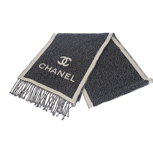 シャネル CHANEL ココマークフリンジ AAA357_B17743 マフラー ウール ブラック ホワイト レディース【中古】【Aランク】