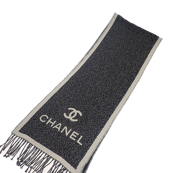 シャネル CHANEL ココマークフリンジ AAA357_B17743 マフラー ウール ブラック ホワイト レディース【中古】【Aランク】