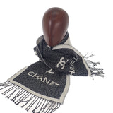 シャネル CHANEL ココマークフリンジ AAA357_B17743 マフラー ウール ブラック ホワイト レディース【中古】【Aランク】