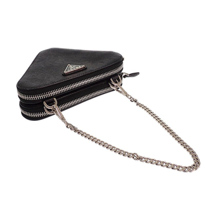 プラダ PRADA トライアングルミニポーチ 1NR015 2WAYバッグ サフィアーノ ブラック シルバー金具 レディース【中古】【ABランク】
