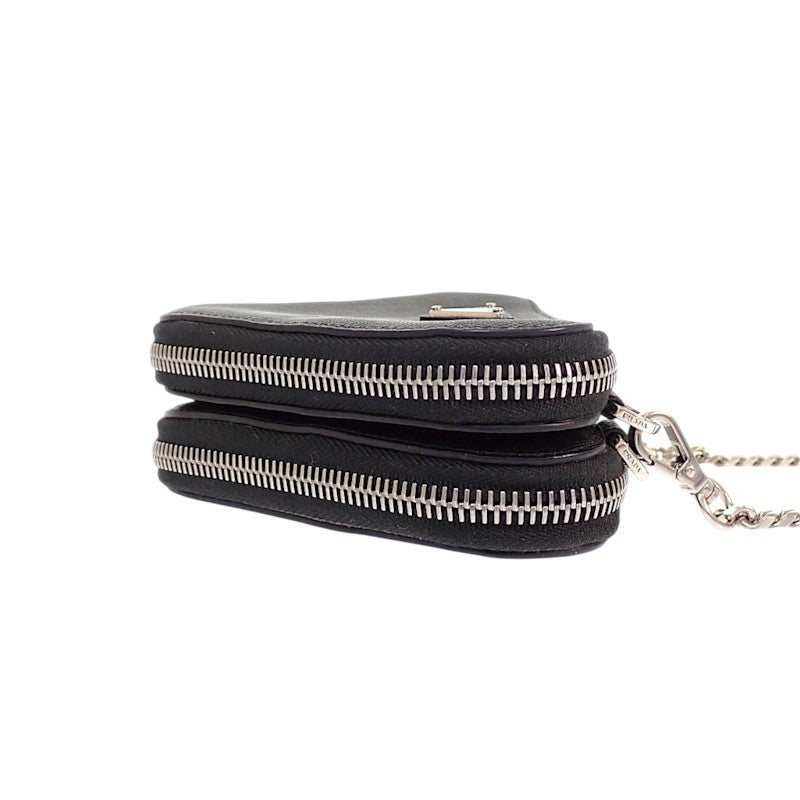 プラダ PRADA トライアングルミニポーチ 1NR015 2WAYバッグ サフィアーノ ブラック シルバー金具 レディース【中古】【ABランク】