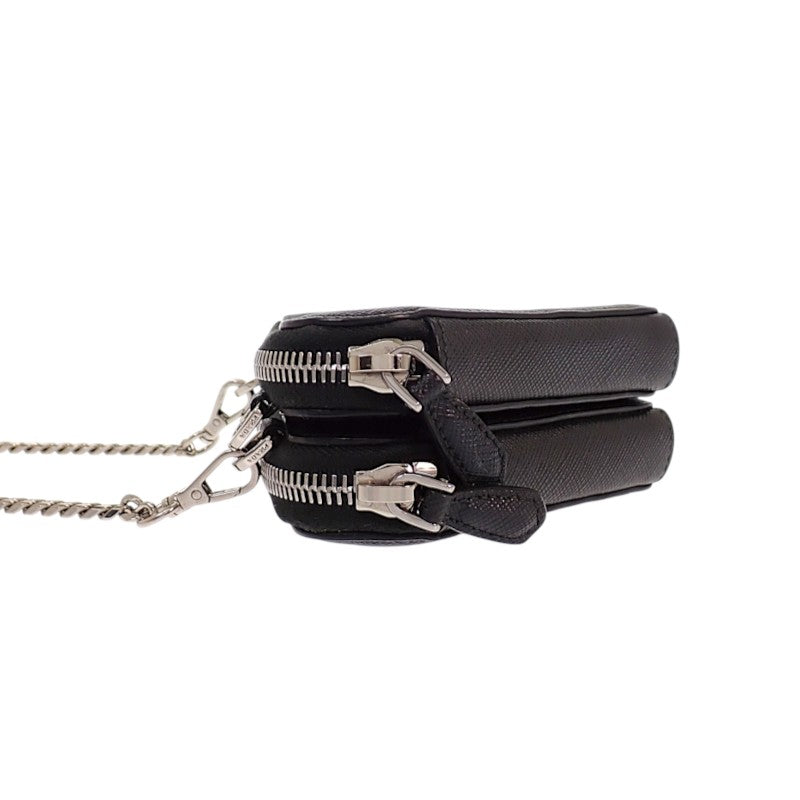 プラダ PRADA トライアングルミニポーチ 1NR015 2WAYバッグ サフィアーノ ブラック シルバー金具 レディース【中古】【ABランク】