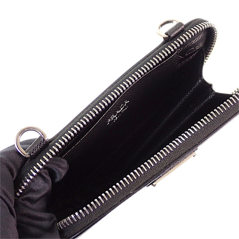 プラダ PRADA トライアングルミニポーチ 1NR015 2WAYバッグ サフィアーノ ブラック シルバー金具 レディース【中古】【ABランク】