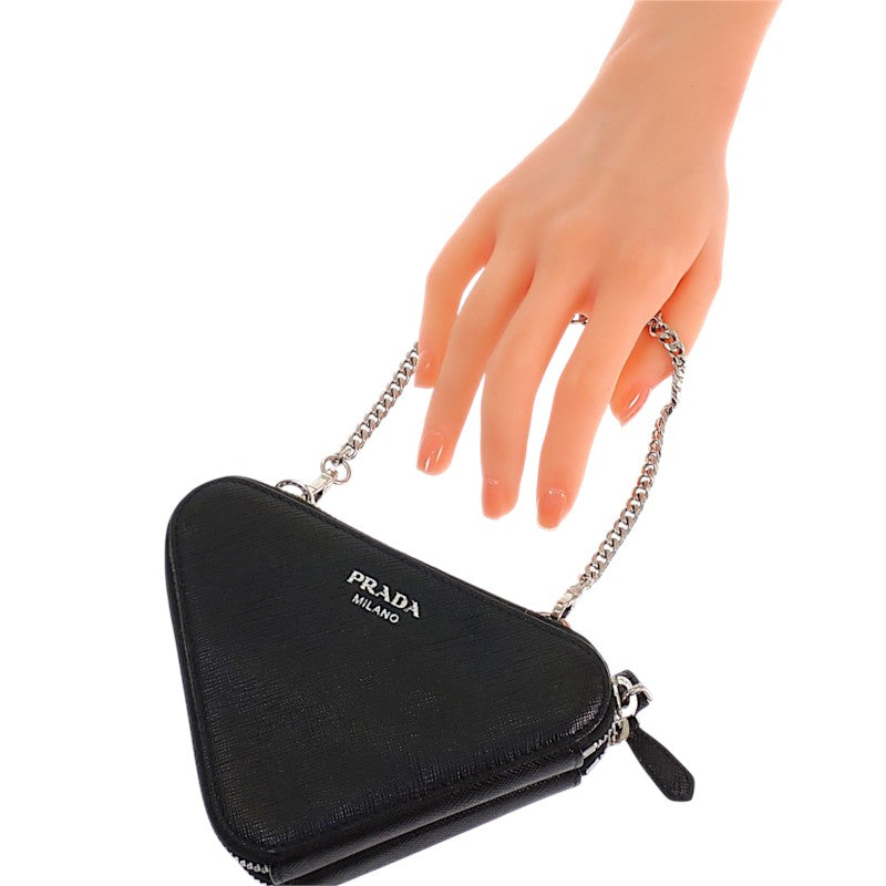 プラダ PRADA トライアングルミニポーチ 1NR015 2WAYバッグ サフィアーノ ブラック シルバー金具 レディース【中古】【ABランク】
