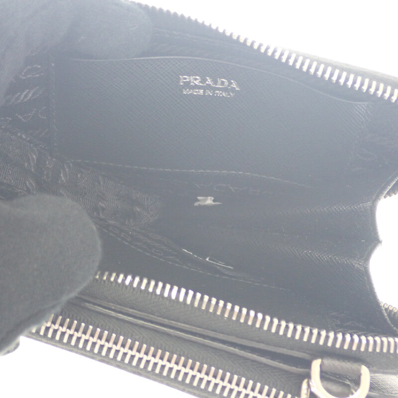 プラダ PRADA トライアングルミニポーチ 1NR015 2WAYバッグ サフィアーノ ブラック シルバー金具 レディース【中古】【ABランク】