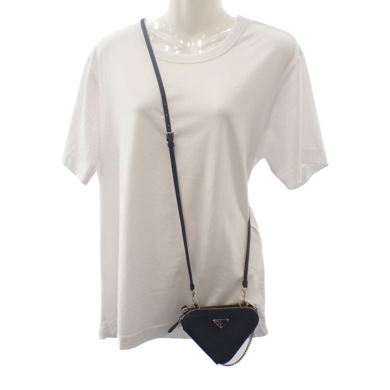 プラダ PRADA トライアングルミニポーチ 1NR015 2WAYバッグ サフィアーノ ブラック シルバー金具 レディース【中古】【ABランク】