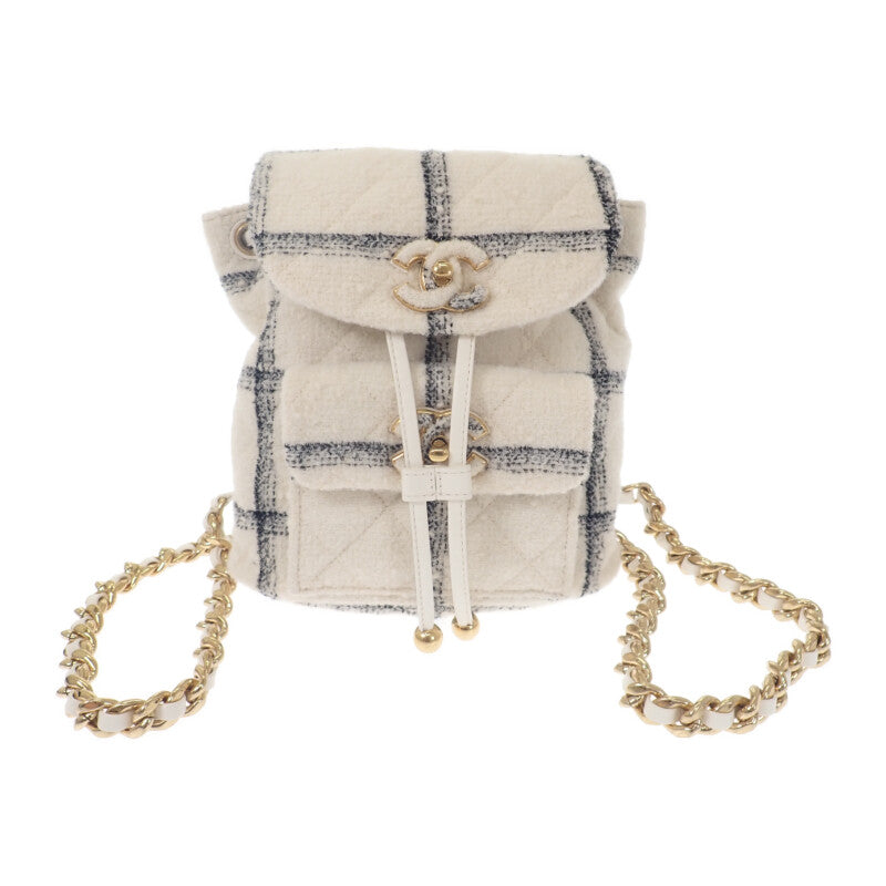 シャネル CHANEL ココマーク バックパック ツイード ランダムプレート AS3615 リュック・デイパック ウール ホワイト ゴールド金具 レディース【中古】【Aランク】