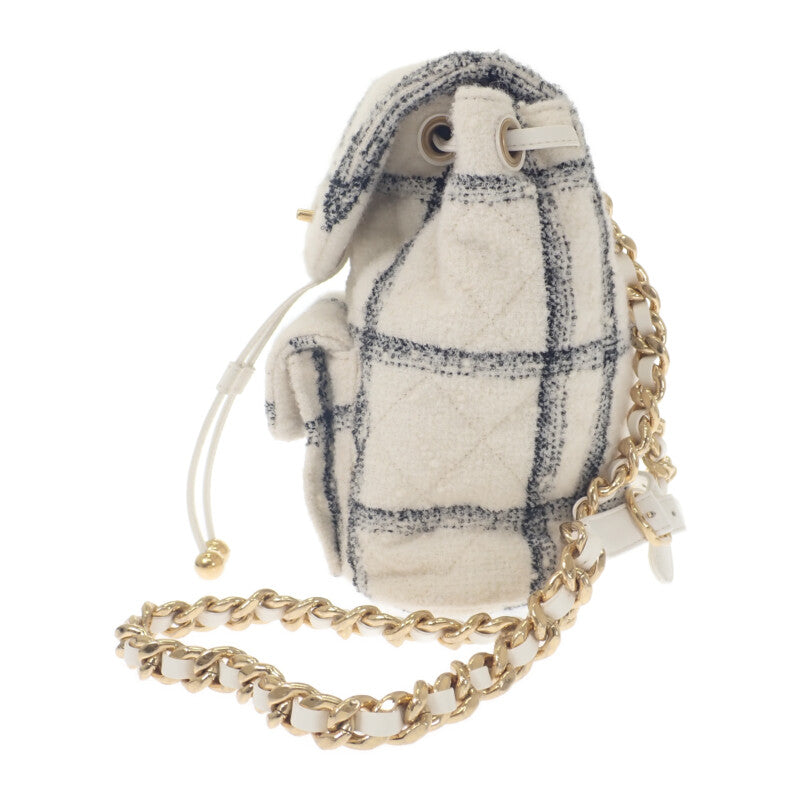 シャネル CHANEL ココマーク バックパック ツイード ランダムプレート AS3615 リュック・デイパック ウール ホワイト ゴールド金具 レディース【中古】【Aランク】