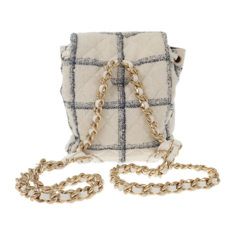 シャネル CHANEL ココマーク バックパック ツイード ランダムプレート AS3615 リュック・デイパック ウール ホワイト ゴールド金具 レディース【中古】【Aランク】
