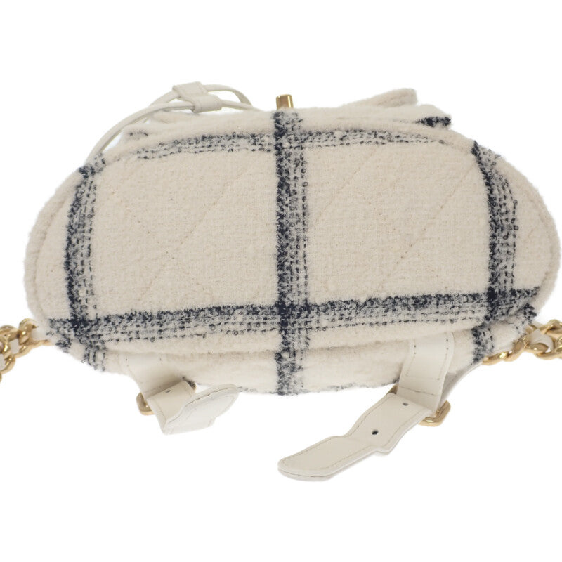 シャネル CHANEL ココマーク バックパック ツイード ランダムプレート AS3615 リュック・デイパック ウール ホワイト ゴールド金具 レディース【中古】【Aランク】