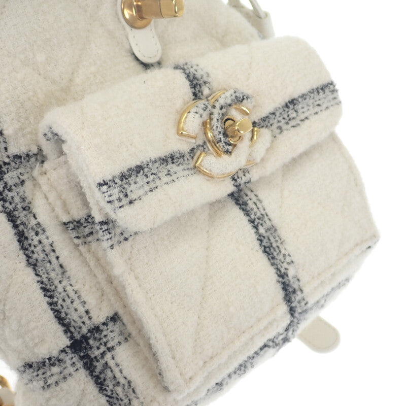 シャネル CHANEL ココマーク バックパック ツイード ランダムプレート AS3615 リュック・デイパック ウール ホワイト ゴールド金具 レディース【中古】【Aランク】