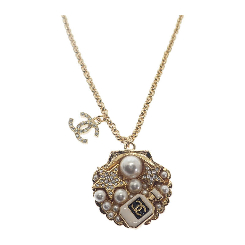 シャネル CHANEL CC シェルネックレス C25C刻印 ネックレス メタル フェイクパール クリスタル ゴールド レディース【中古】【Aランク】