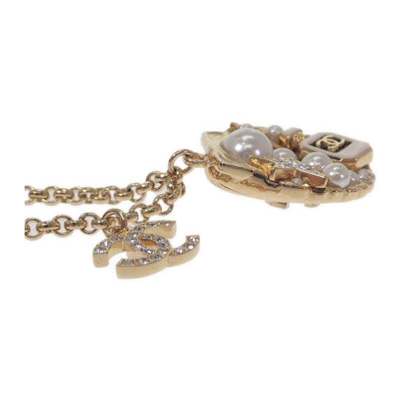シャネル CHANEL CC シェルネックレス C25C刻印 ネックレス メタル フェイクパール クリスタル ゴールド レディース【中古】【Aランク】