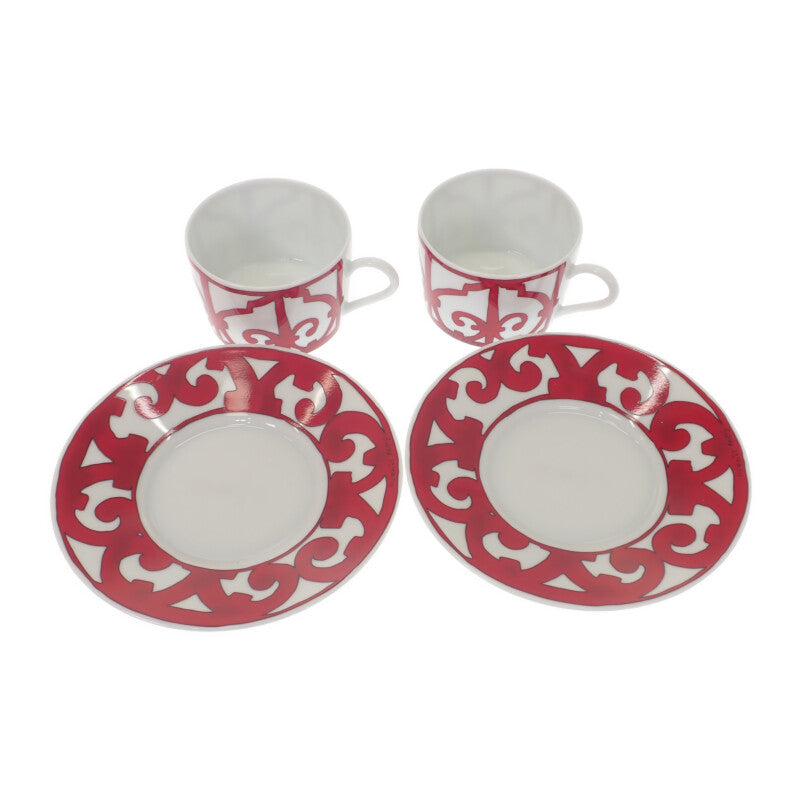 エルメス HERMES ティーカップ&ソーサー ガダルキヴィール 2客  P011016P 食器 ポーセリン レッド メンズ レディース ユニセックス【中古】【Sランク】