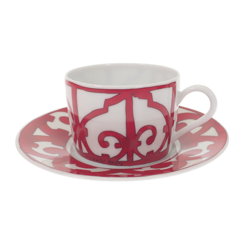 エルメス HERMES ティーカップ&ソーサー ガダルキヴィール 2客  P011016P 食器 ポーセリン レッド メンズ レディース ユニセックス【中古】【Sランク】